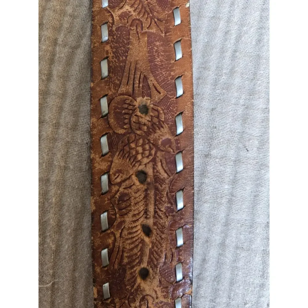 vintage TOOLED buckle belt LACED handcrafted 40 tapered ACORNS leather WESTERN